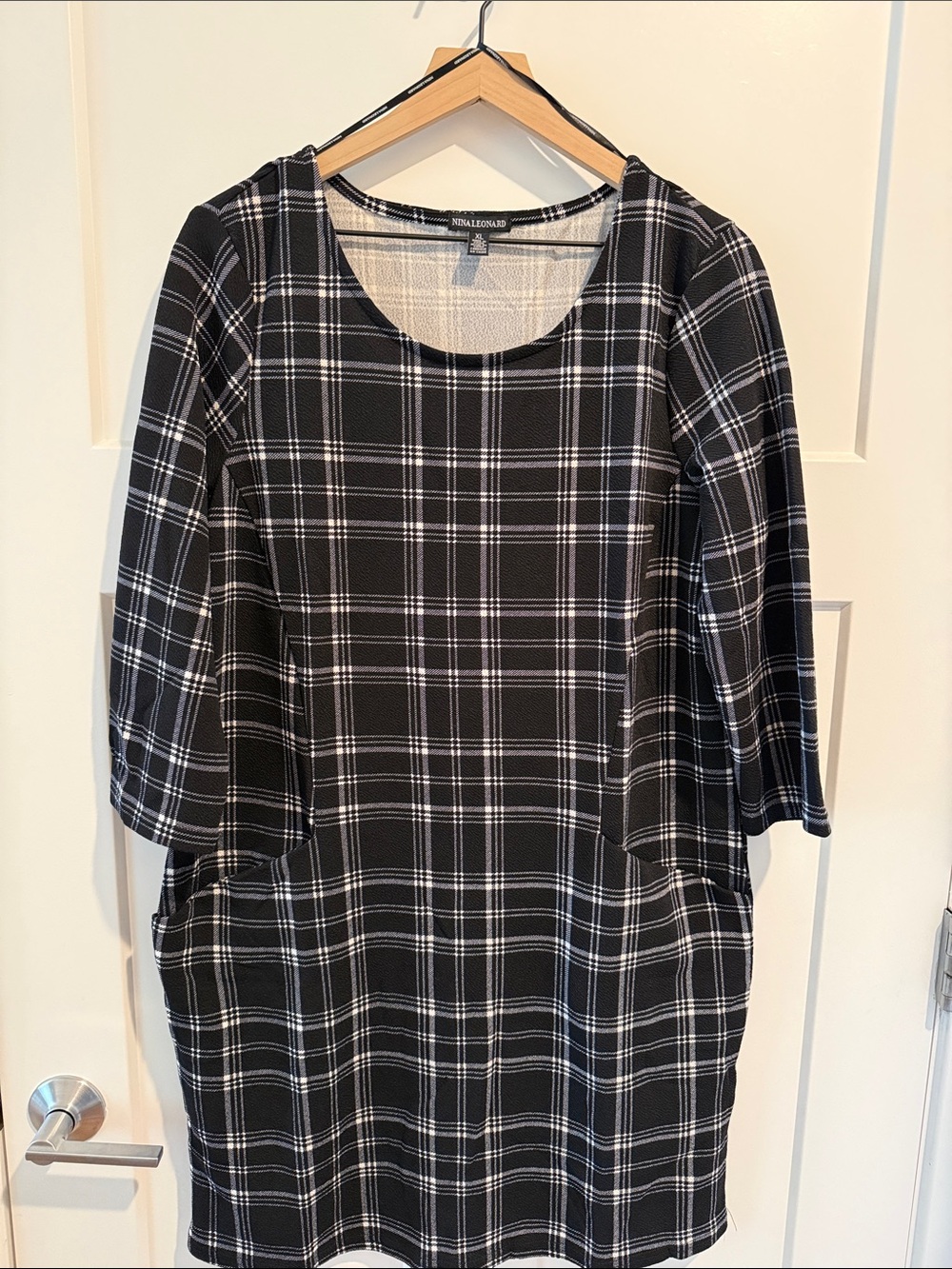 Nina Leonard Black and White Plaid Shift Dress